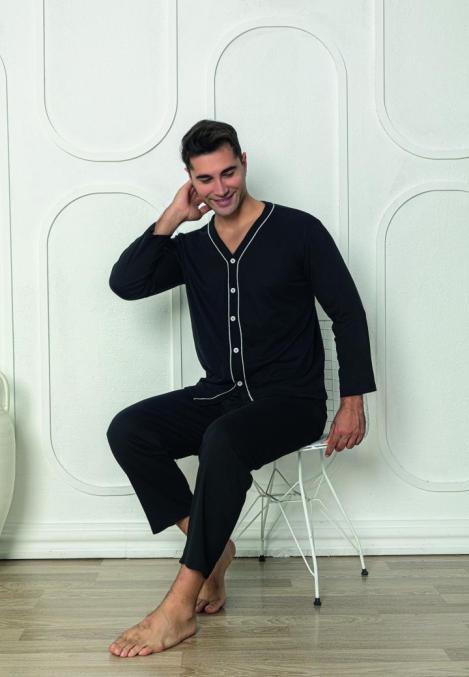 Pijama bărbați cu mânecă lungă și pantaloni lungi, Culoare Negru, Engros